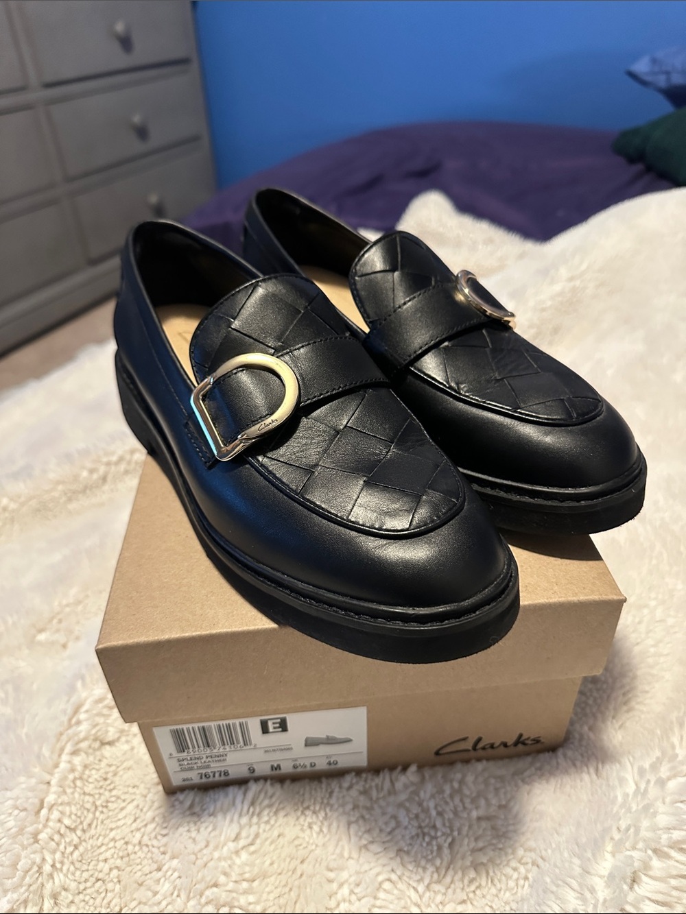 Clarks Women’s Splend Penny Black Leather Loafers
